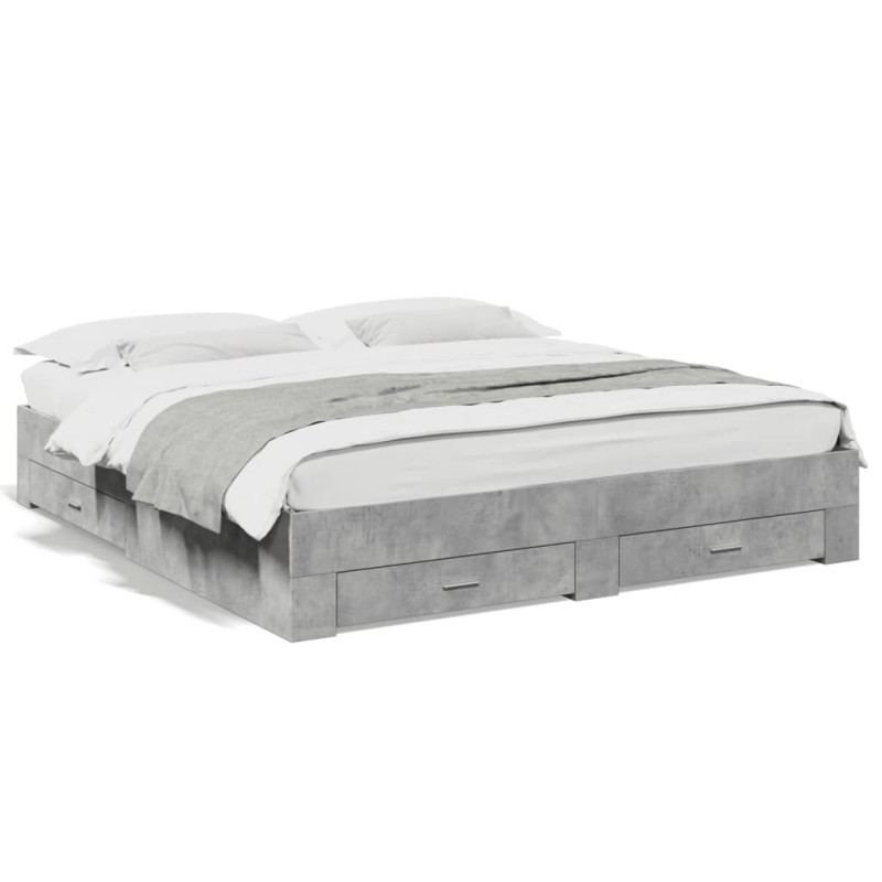 vidaXL Cama con cajones madera ingeniería gris hormigón 180x200 cm vidaXL Cama con cajones madera ingeniería gris hormigón 180x200 cm