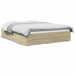 vidaXL Cama con cajones madera ingeniería roble Sonoma 150x200 cm