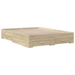 vidaXL Cama con cajones madera ingeniería roble Sonoma 150x200 cm
