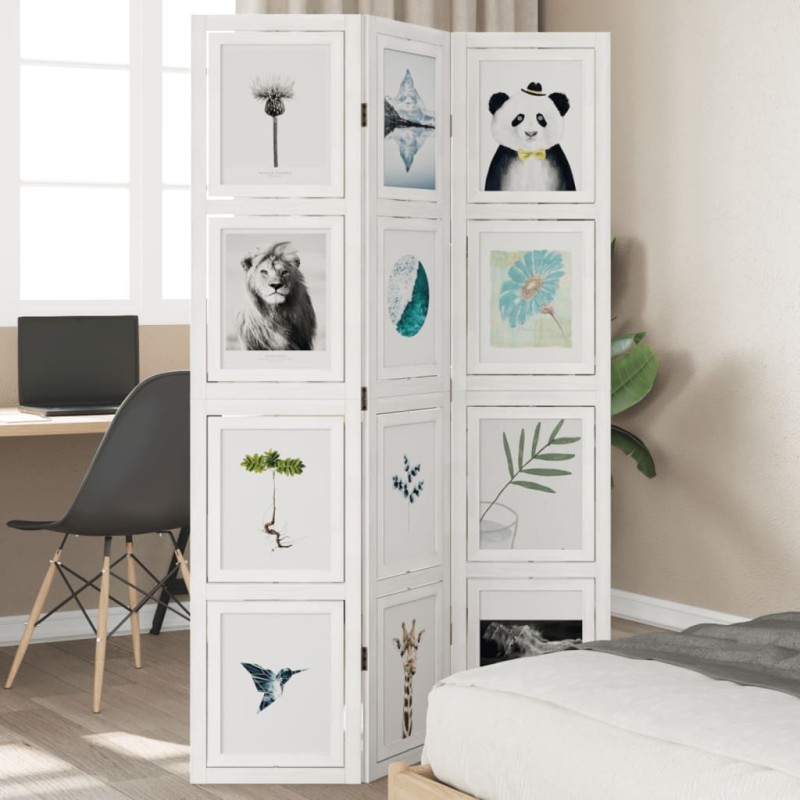 vidaXL Biombo separador de 3 paneles madera maciza Paulownia blanco vidaXL Biombo separador de 3 paneles madera maciza Paulownia blanco