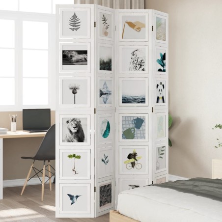 vidaXL Biombo separador de 4 paneles madera maciza Paulownia blanco