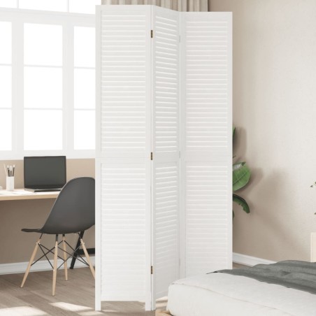 vidaXL Biombo separador de 3 paneles madera maciza Paulownia blanco