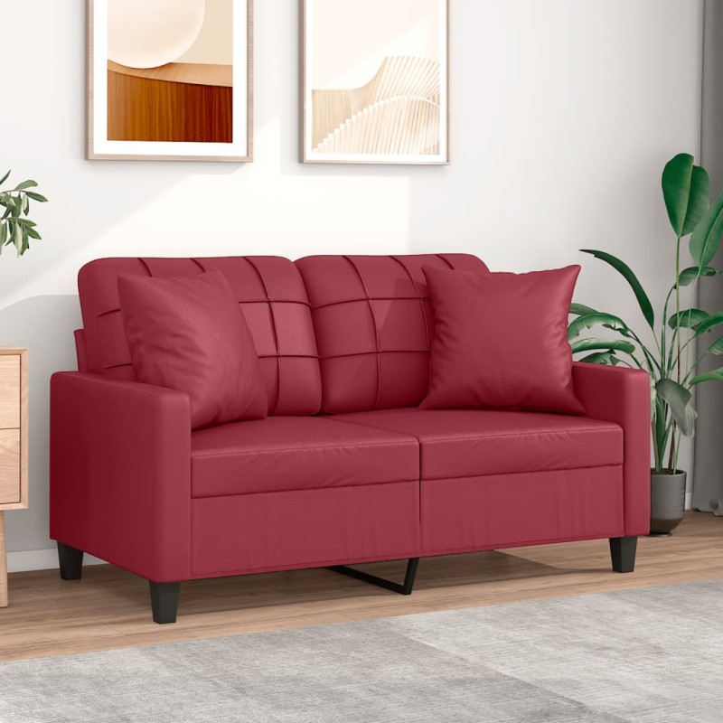vidaXL Sofá de 2 plazas con cojines cuero sintético rojo tinto 120 cm vidaXL Sofá de 2 plazas con cojines cuero sintético rojo tinto 120 cm