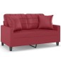 vidaXL Sofá de 2 plazas con cojines cuero sintético rojo tinto 120 cm vidaXL Sofá de 2 plazas con cojines cuero sintético rojo tinto 120 cm
