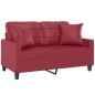 vidaXL Sofá de 2 plazas con cojines cuero sintético rojo tinto 120 cm vidaXL Sofá de 2 plazas con cojines cuero sintético rojo tinto 120 cm