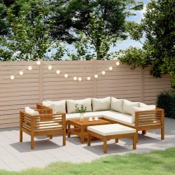 vidaXL Muebles de jardín 8 pzas cojines crema madera maciza de acacia 