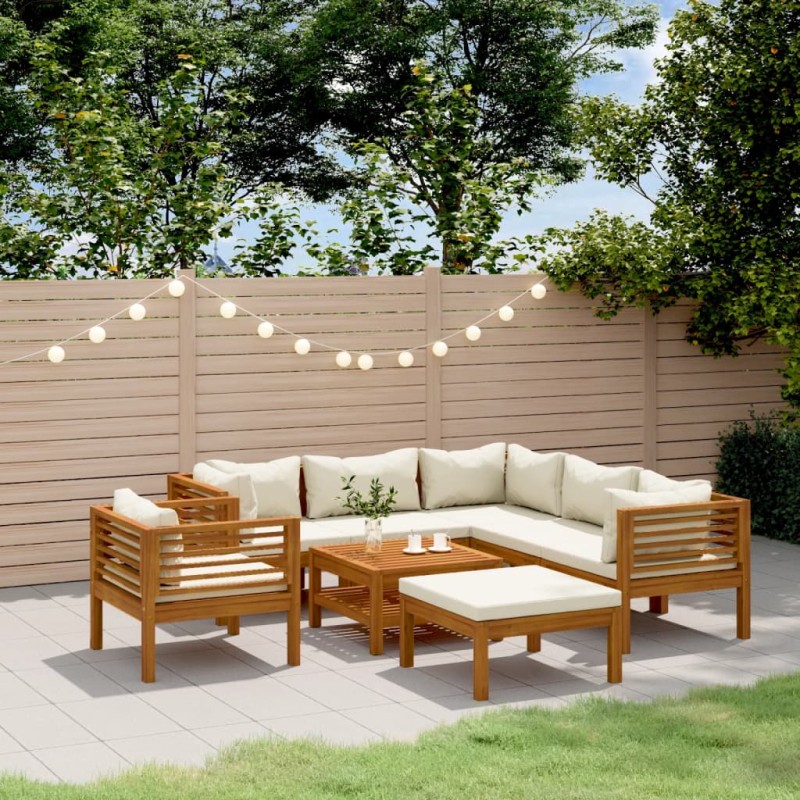 vidaXL Muebles de jardín 8 pzas cojines crema madera maciza de acacia vidaXL Muebles de jardín 8 pzas cojines crema madera maciza de acacia