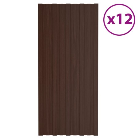 vidaXL Panel de tejado acero galvanizado marrón 12 unidades 100x45 cm