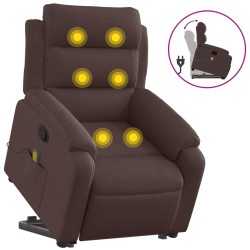 vidaXL Silla de masaje reclinable de pie de tela marrón oscuro