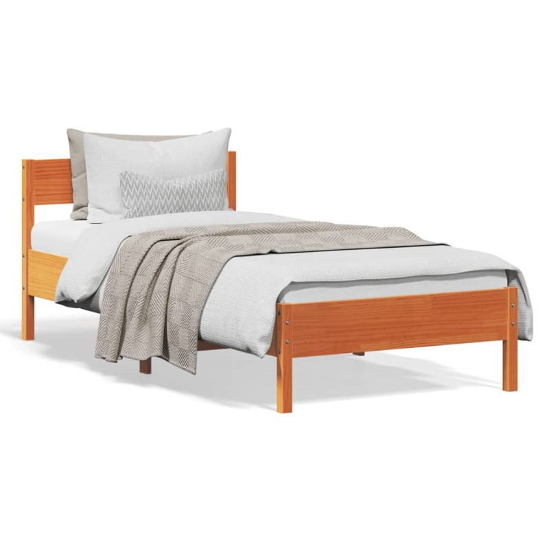 vidaXL Estructura cama con cabecero madera pino marrón cera 100x200 cm