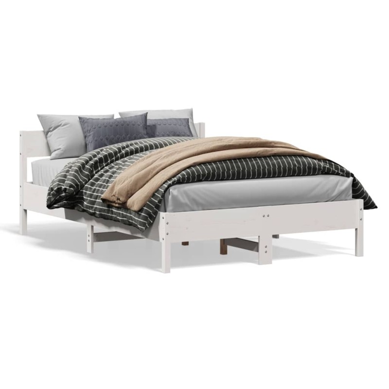 vidaXL Estructura de cama con cabecero madera pino blanco 120x190 cm vidaXL Estructura de cama con cabecero madera pino blanco 120x190 cm