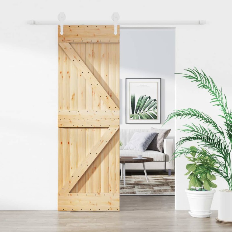 vidaXL Puerta corredera con herrajes madera maciza de pino 70x210 cm vidaXL Puerta corredera con herrajes madera maciza de pino 70x210 cm