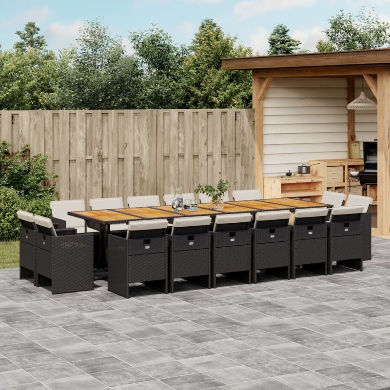vidaXL Set de muebles jardín 17 pzas con cojines ratán sintético negro