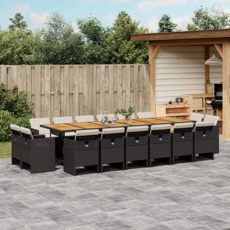 vidaXL Set de muebles jardín 17 pzas con cojines ratán sintético negro