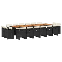 vidaXL Set de muebles jardín 17 pzas con cojines ratán sintético negro