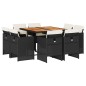 vidaXL Set de comedor de jardín 9 pzas y cojines ratán sintético negro