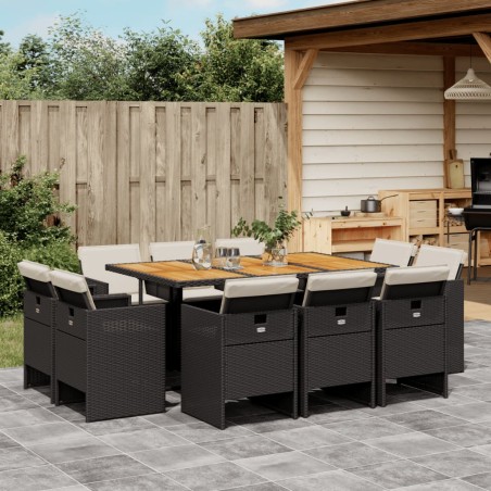 vidaXL Set de comedor jardín 11 pzas con cojines ratán sintético negro