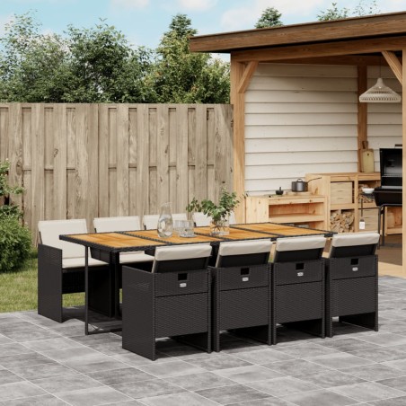 vidaXL Set de comedor de jardín 9 pzas y cojines ratán sintético negro