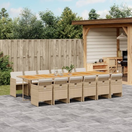 vidaXL Set comedor de jardín con cojines 13 pzas ratán sintético beige