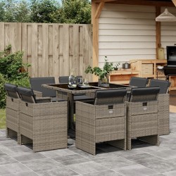 vidaXL Set comedor jardín 9 pzas y cojines ratán sintético gris