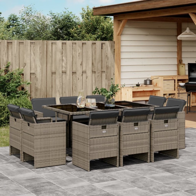 vidaXL Set de comedor de jardín 11 pzas y cojines ratán sintético gris vidaXL Set de comedor de jardín 11 pzas y cojines ratán sintético gris