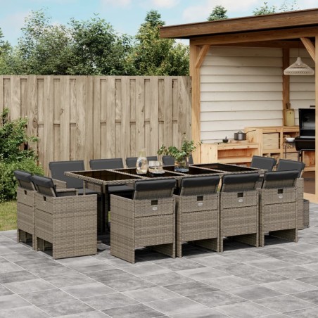vidaXL Set comedor de jardín con cojines 13 pzas ratán sintético gris