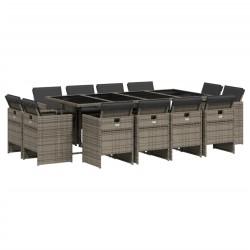 vidaXL Set comedor de jardín con cojines 13 pzas ratán sintético gris