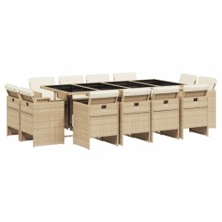 vidaXL Set comedor de jardín con cojines 13 pzas ratán sintético beige
