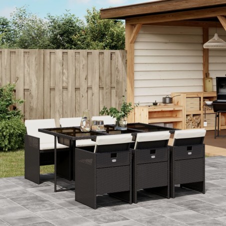 vidaXL Set de comedor de jardín 7 pzas y cojines ratán sintético negro