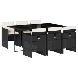 vidaXL Set de comedor de jardín 7 pzas y cojines ratán sintético negro