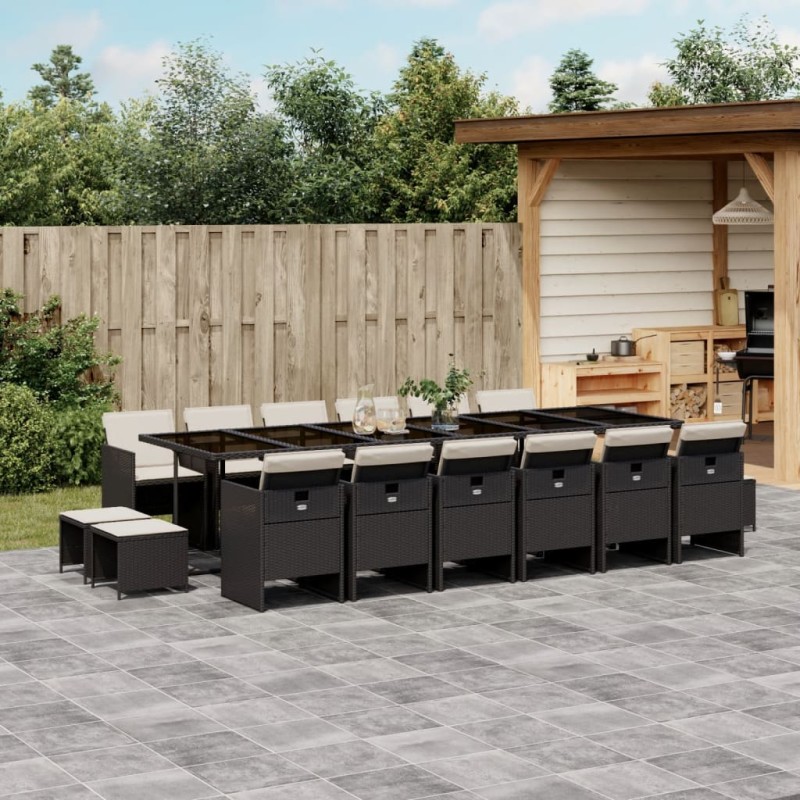 vidaXL Set de muebles jardín 17 pzas con cojines ratán sintético negro vidaXL Set de muebles jardín 17 pzas con cojines ratán sintético negro
