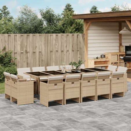 vidaXL Set comedor de jardín con cojines 15 pzas ratán sintético beige