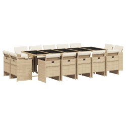 vidaXL Set comedor de jardín con cojines 15 pzas ratán sintético beige