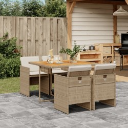 vidaXL Set comedor de jardín 5 pzas con cojines ratán sintético beige