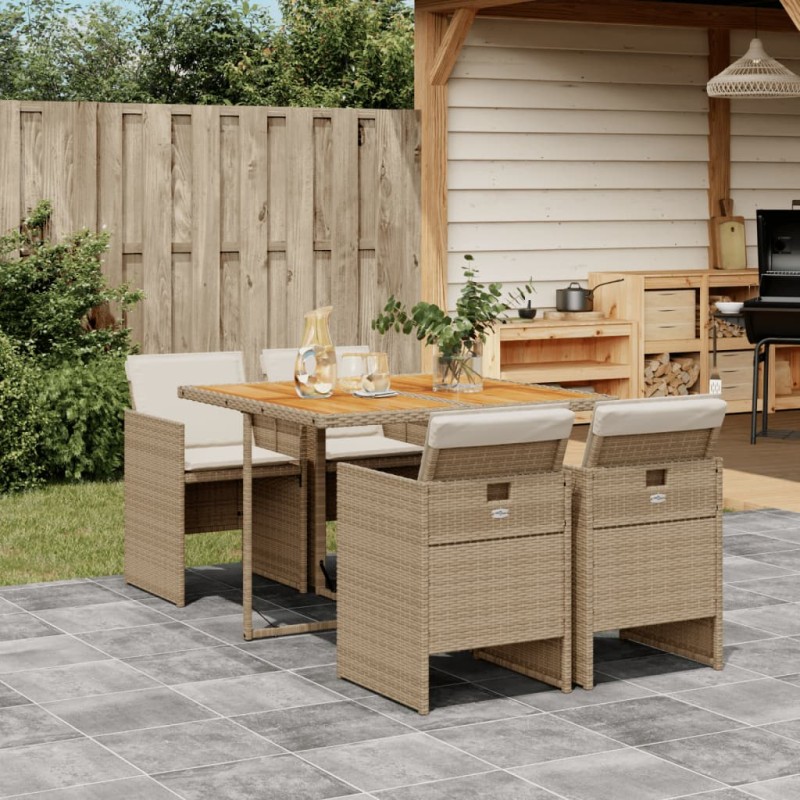 vidaXL Set comedor de jardín 5 pzas con cojines ratán sintético beige