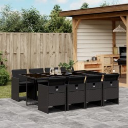vidaXL Set de comedor de jardín 9 pzas y cojines ratán sintético negro