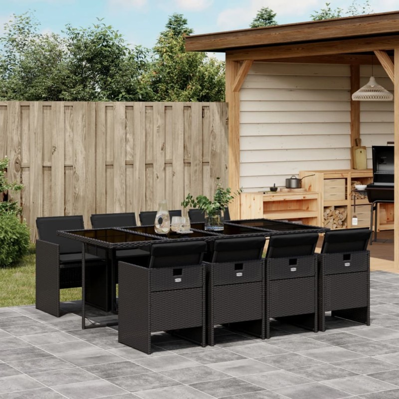 vidaXL Set de comedor de jardín 9 pzas y cojines ratán sintético negro vidaXL Set de comedor de jardín 9 pzas y cojines ratán sintético negro