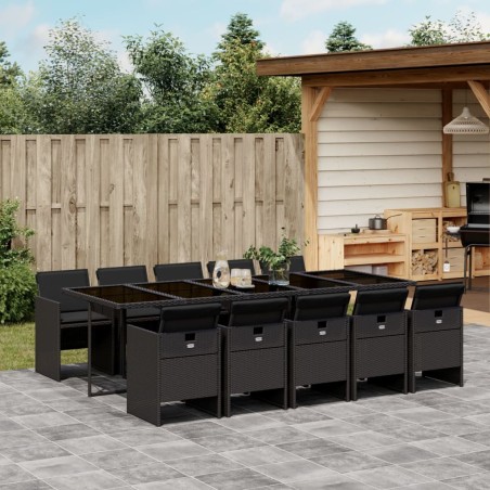 vidaXL Set de comedor jardín 11 pzas con cojines ratán sintético negro