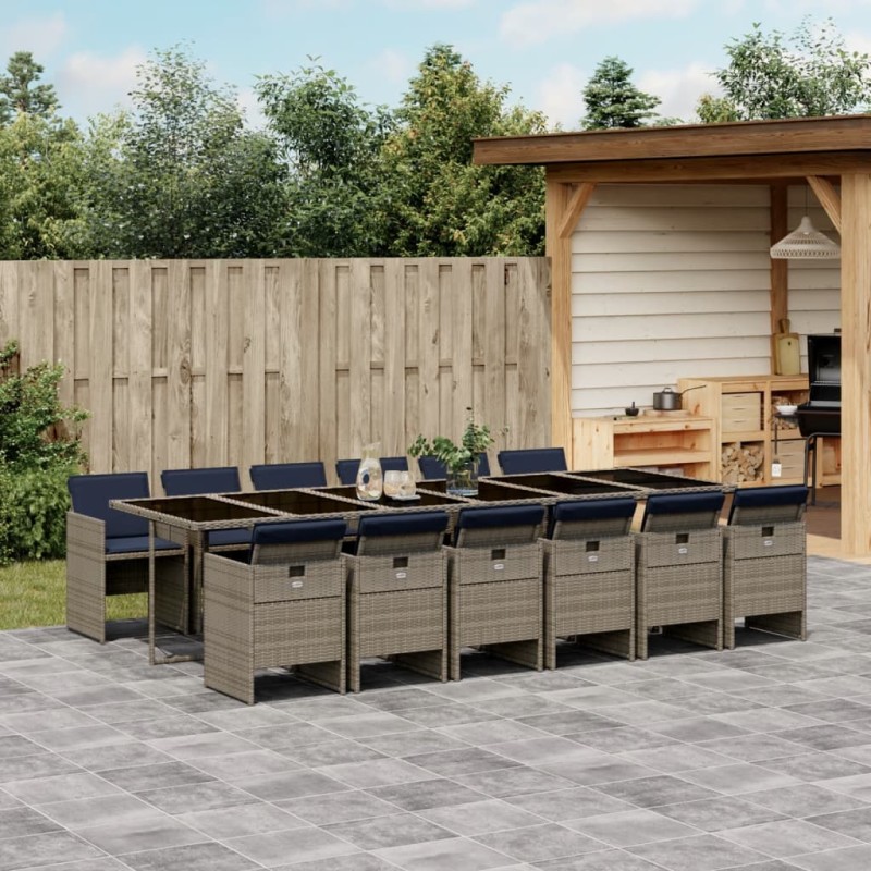 vidaXL Set comedor de jardín con cojines 13 pzas ratán sintético gris vidaXL Set comedor de jardín con cojines 13 pzas ratán sintético gris