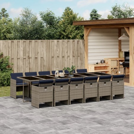 vidaXL Set comedor de jardín con cojines 13 pzas ratán sintético gris