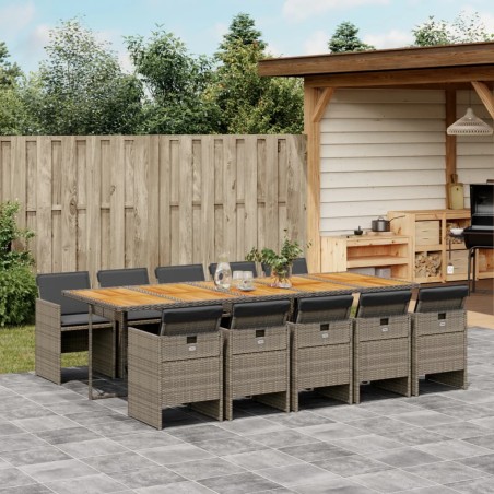 vidaXL Set de comedor de jardín 11 pzas y cojines ratán sintético gris