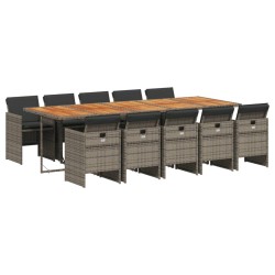 vidaXL Set de comedor de jardín 11 pzas y cojines ratán sintético gris