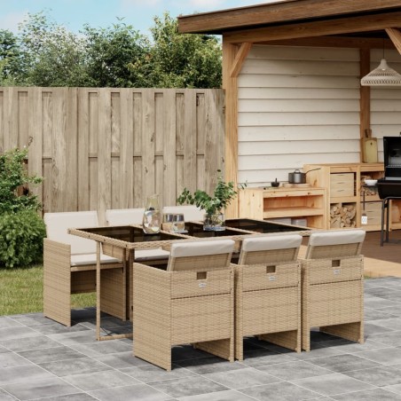 vidaXL Set comedor de jardín 7 pzas con cojines ratán sintético beige