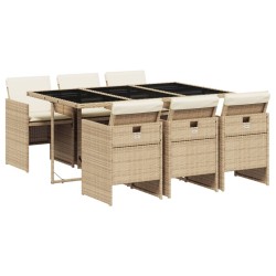 vidaXL Set comedor de jardín 7 pzas con cojines ratán sintético beige