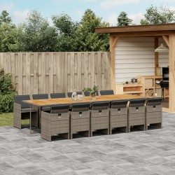 vidaXL Set comedor de jardín con cojines 13 pzas ratán sintético gris