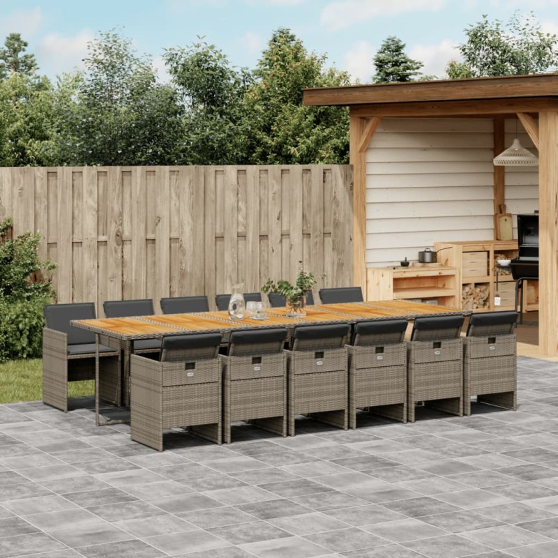 vidaXL Set comedor de jardín con cojines 13 pzas ratán sintético gris vidaXL Set comedor de jardín con cojines 13 pzas ratán sintético gris