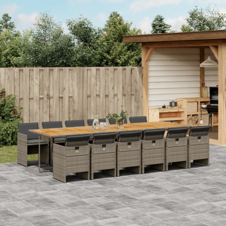 vidaXL Set comedor de jardín con cojines 13 pzas ratán sintético gris