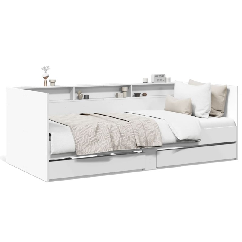 vidaXL Tumbona con cajones madera de ingeniería blanco 90x190 cm vidaXL Tumbona con cajones madera de ingeniería blanco 90x190 cm