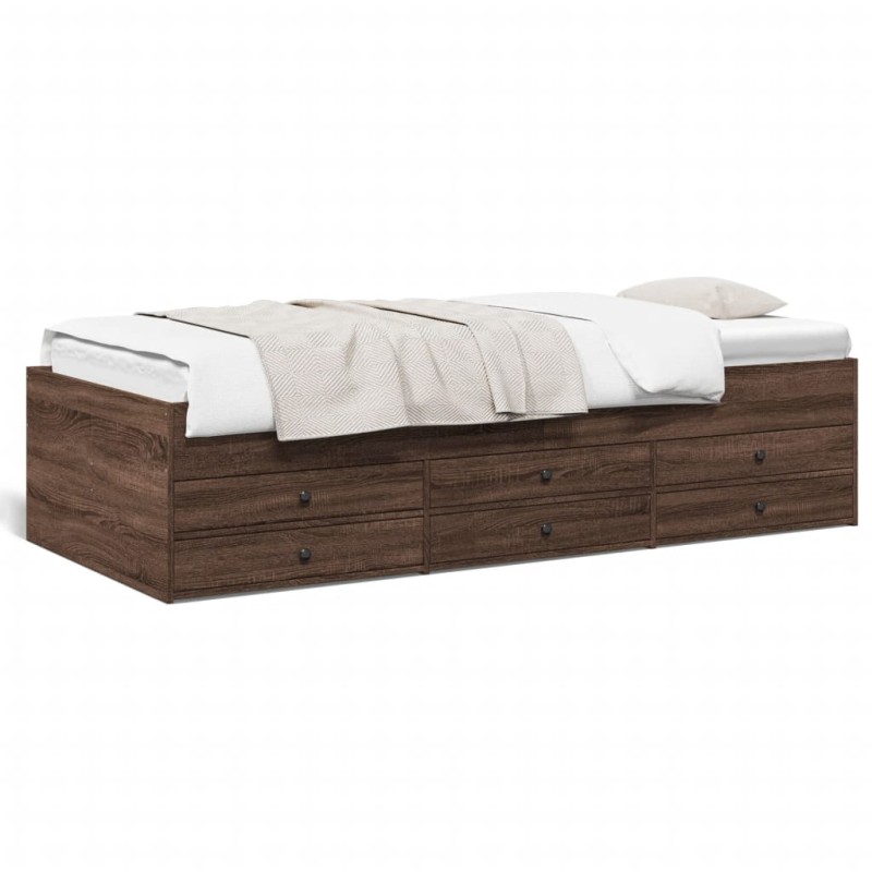 vidaXL Tumbona con cajones madera ingeniería roble marrón 90x190 cm