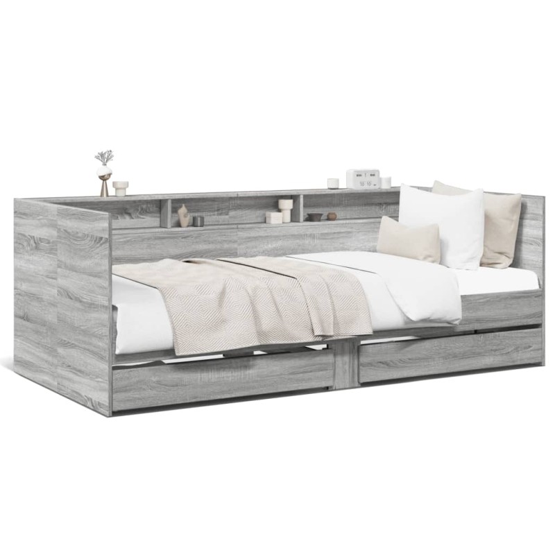 vidaXL Tumbona con cajones madera ingeniería gris Sonoma 90x190 cm vidaXL Tumbona con cajones madera ingeniería gris Sonoma 90x190 cm